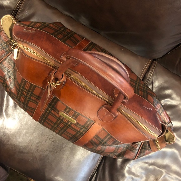 RALPH LAUREN Tartan Plaid Red Brown Boston Weekend Travel Doctor’s Bag 55cm - Picture 4 of 17